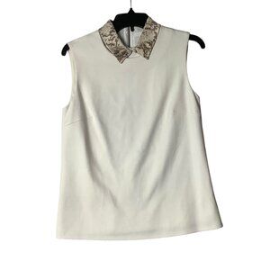 Bailey 44 Sleeveless White Blouse Top Women Small Leather Collar Zip Back